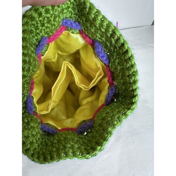Vintage Handmade Crochet Purse Drawstring With Lining Round Pouch Flower Design - Picture 12 of 16